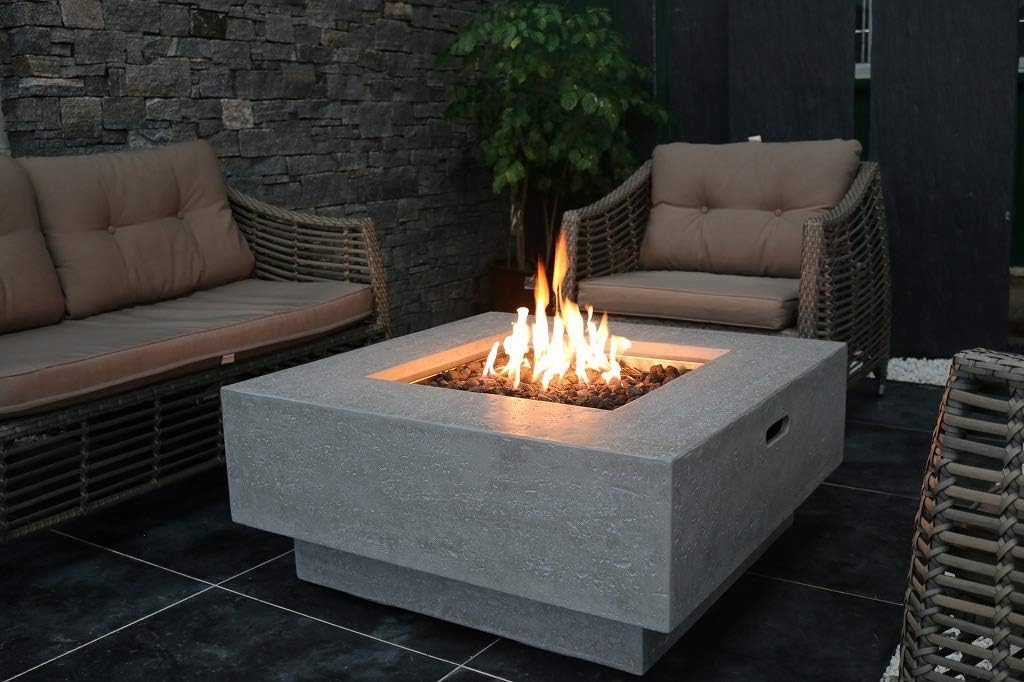 Elementi Outdoor Fire Table, Propane Gas Fire Pit, Backyard Garden Fire Pit Table, Concrete Patio Fireplaces - Manhattan Firepit, Square