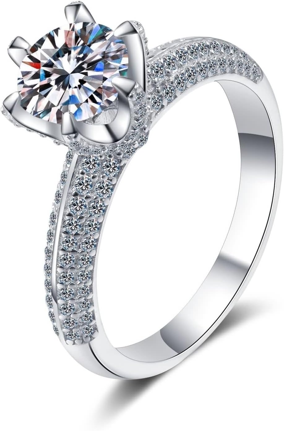 Lab Grown Diamond Wedding Ring for Women, Promise Ring 14K/18K White Gold 6 Prong Silver Fashion Jewelry for Wife Size 4-10