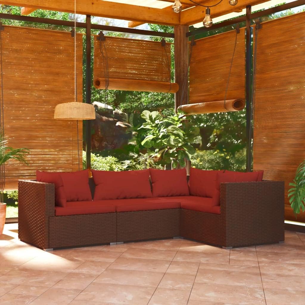 4 Piece Patio Lounge Set with Cushions Poly Rattan Brown,Versatile Patio Lounge Set: Durable, Comfortable, and Modular Patio Furniture Sets, Outdoor Furniture Sets