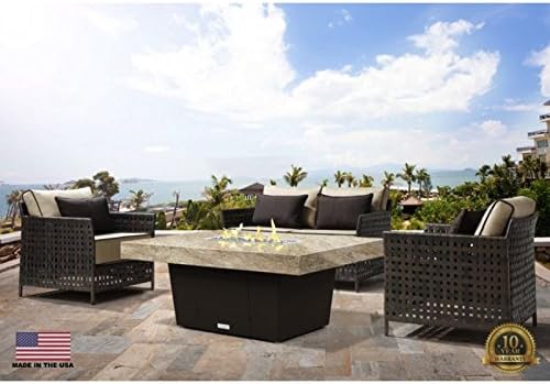 COOKE Palisades Rectangular Fire Pit Table - 52x36 - Chat Height - Propane - Brushed Aluminum Powdercoat Top with 6cm Edge - Bronze Powdercoat Base