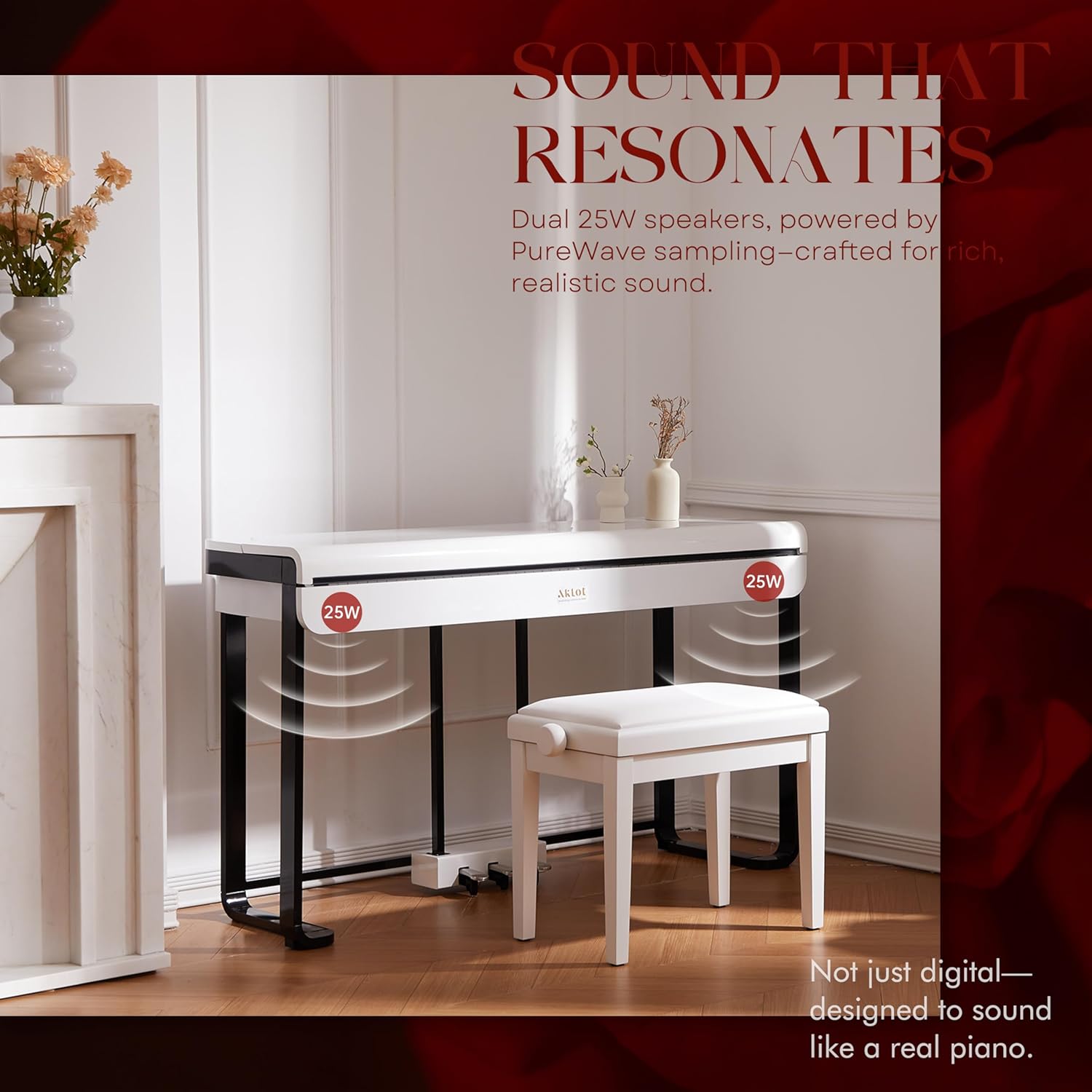 AKLOT Modern Weighted Keyboard Piano: 88-Key Graded Hammer Action Digital Piano with Classic Tones, 25W Speakers, Triple Pedal, Headphone, Beginner Lesson Book, High-Gloss Pearl White Finish(AUR-LS03)