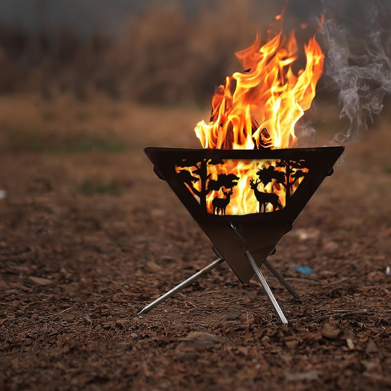 Portable Outdoor Fire Pit Collapsible Camping Wood Burning Bowl Stainless Steel (Three Legged Pot)