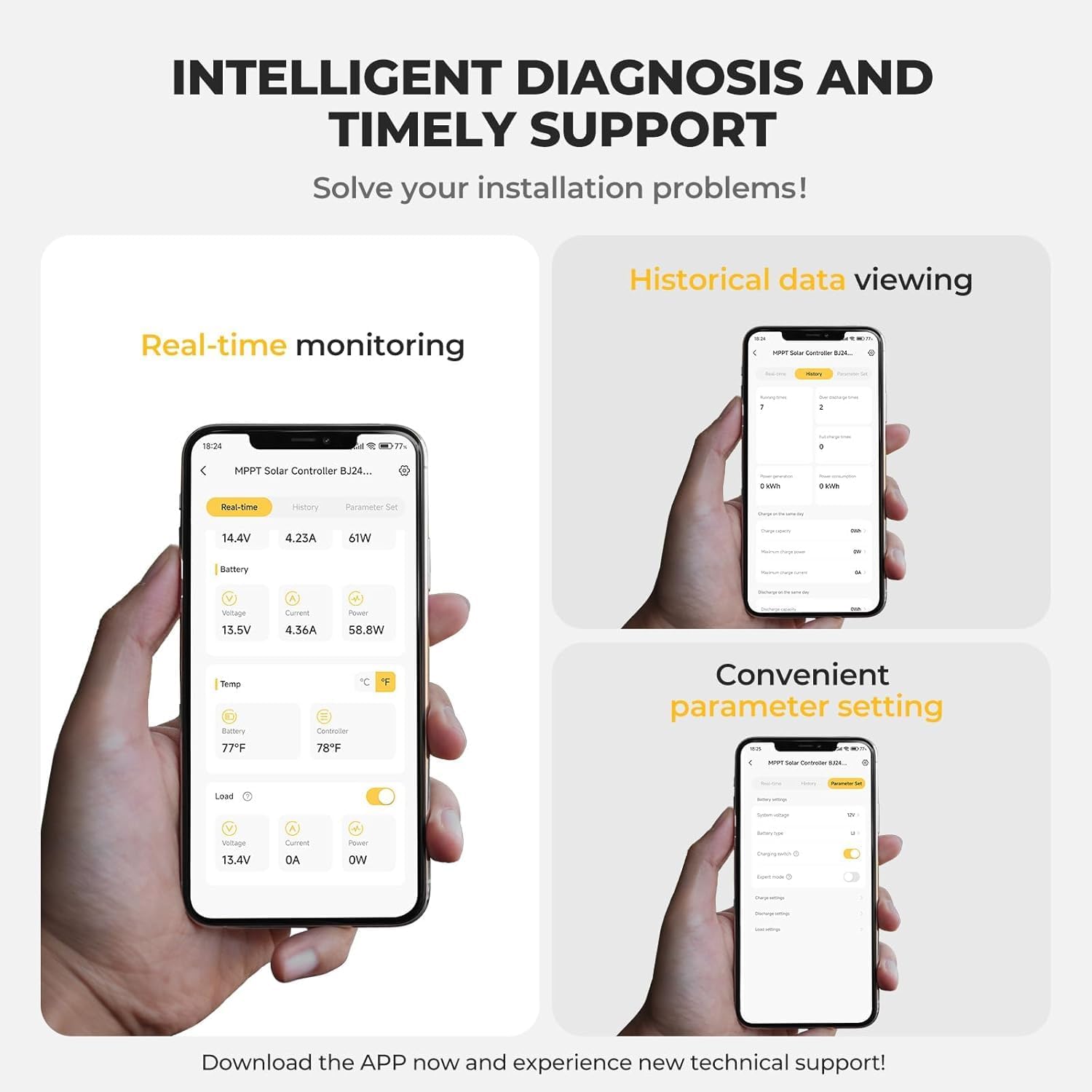 MPPT Solar Charge Controller 40A, APP Control, Backlit LCD12V/24V/36V/48V Battery Regulator for LiFePO4, SLD, Gel, FLD, AGM Battery, RV, Marine, Negative Ground