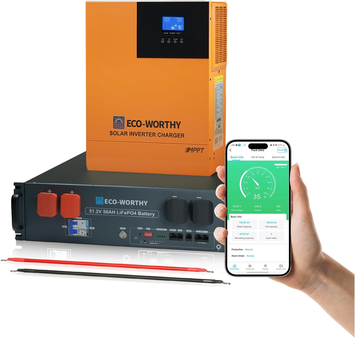 ECO-WORTHY 2560Wh Home Power Station Backup Power, 48V LiFePO4 Battery Support Communication、Bluetooth and WiFi, 120V AC 3500W Solar Hybrid Charger Inverter, for Home Backup,Emergency,Solar System