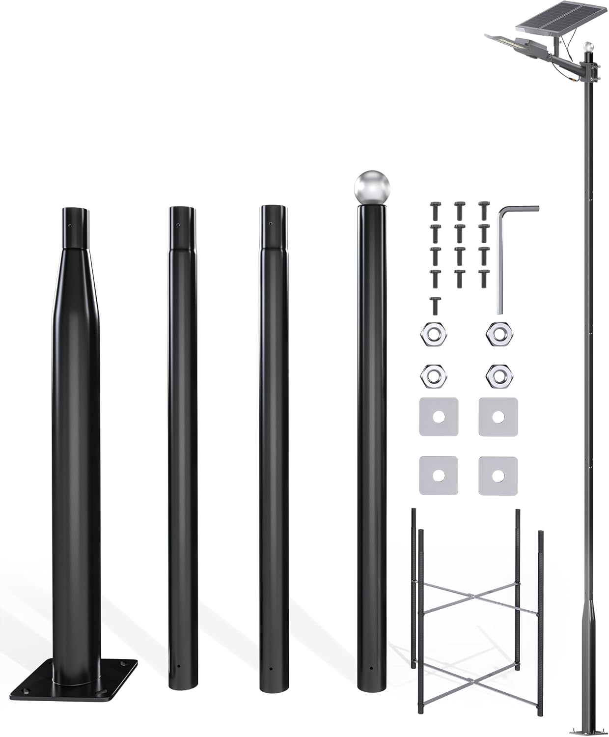 JAYNLT 19Ft Tall Street Light Pole -Heavy -Duty Metal Street Lamp Post for Solar Street Lights with Mounting Rebar Cage Base Accessory for Parking, Yard,Farm(Light not Included