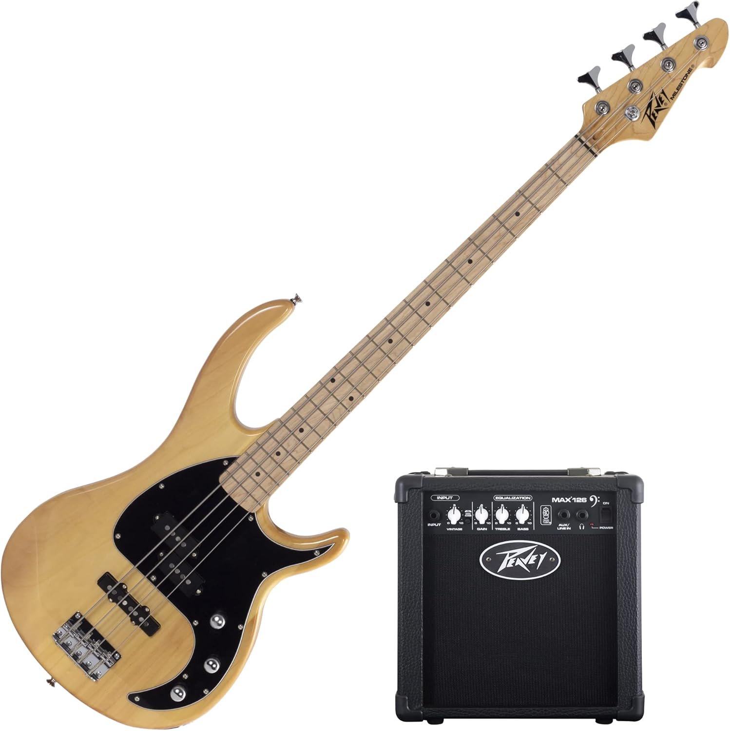 Peavey Milestone® 4-String Natural Bass Guitar & MAX® 126 10-Watt Bass Combo Amp
