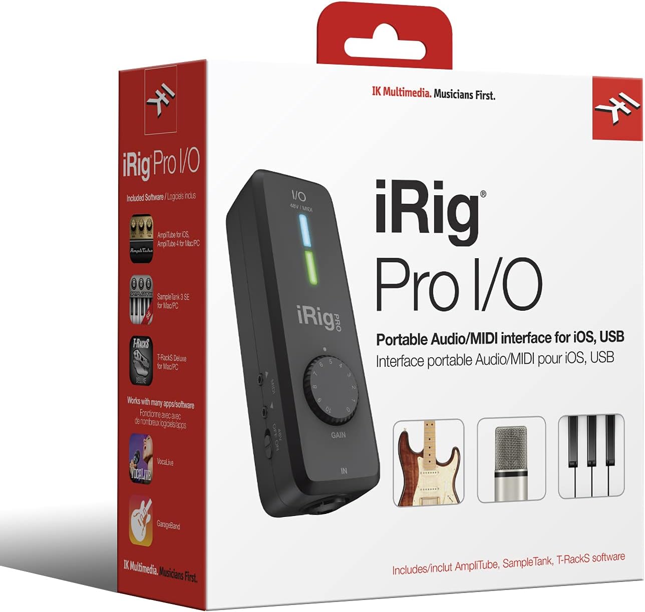 IK Multimedia iRig Pro I/O audio interface for iPhone, iPad, Mac, iOS and PC with USB-C, Lightning and USB cables, 24-bit, 96 kHz recording and guitar, bass and XLR mic inputs