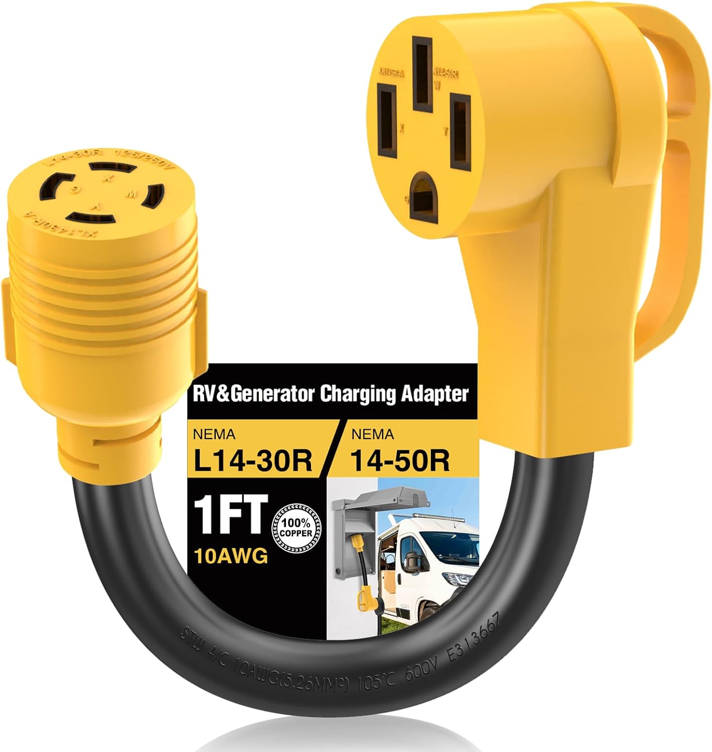 30A Generator Setup, L14-30P Generator Inlet Box with L14-30R to 14-50R Adapter, for Backup Generator