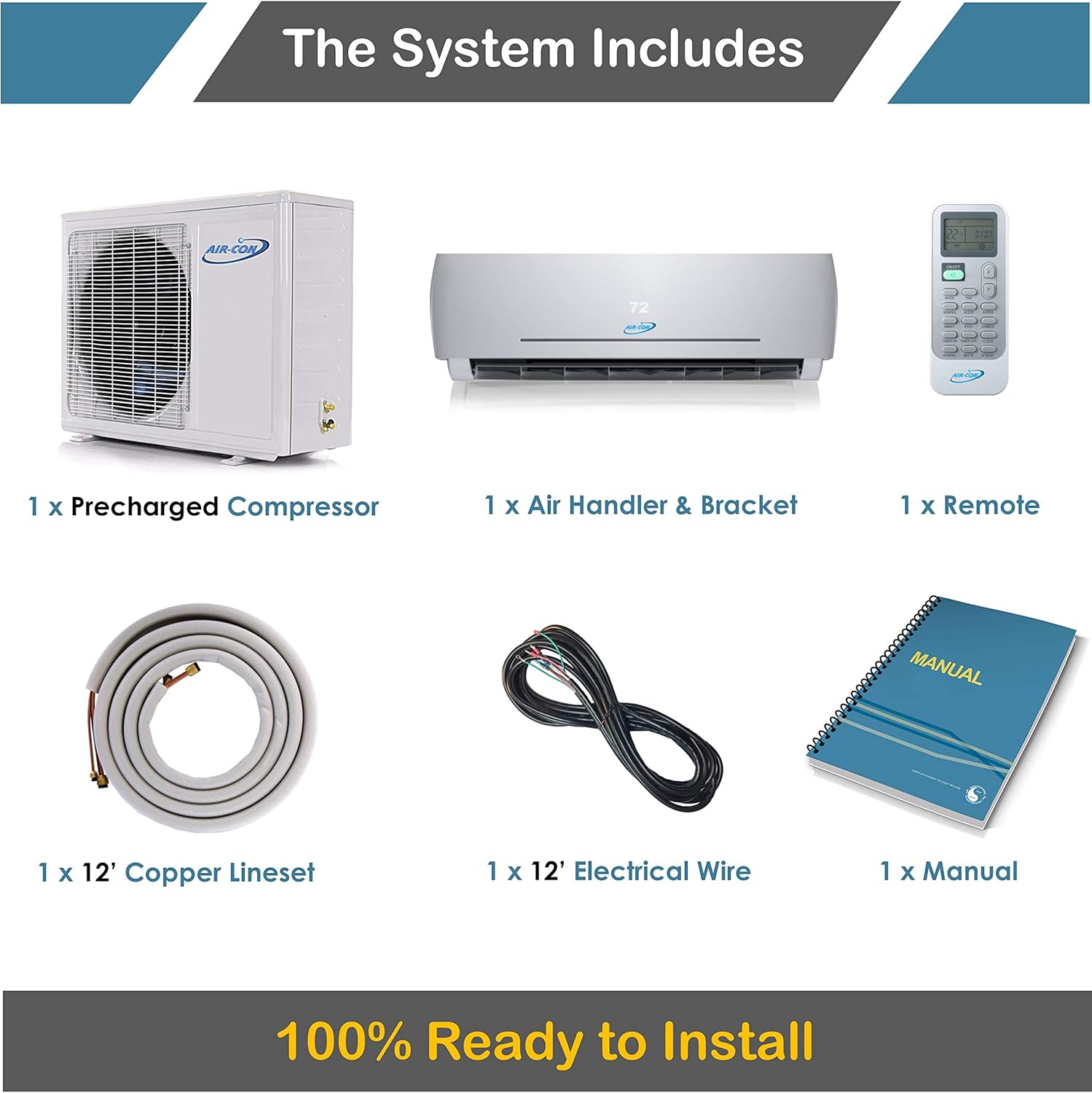 24000 BTU Ductless Air Conditioner – Mini Split AC/Heating System - 2 Ton Pre-Charged Inverter Heat Pump – 21 SEER - 25’ Lineset & Wiring - 100% Ready to Install - USA Parts & Support | Blue Series 4