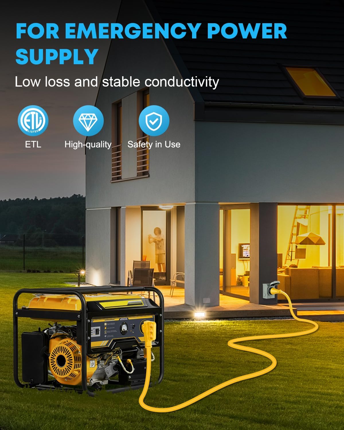 Kohree 50 Amp Generator Cord and Power Inlet Box, 10FT NEMA 14-50P to SS2-50R Twist Locking Generator Extension Cord for Generator to House, 125/250V 50Amp Pre-drilled Generator Inlet Box, ETL Listed