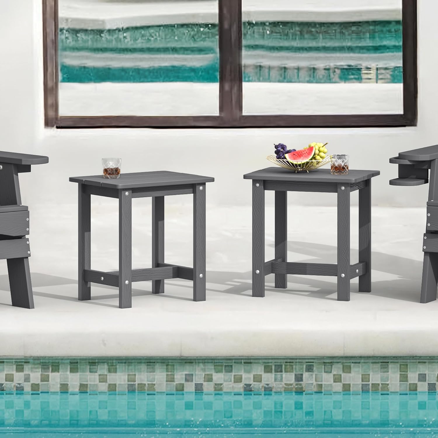 LUE BONA Outdoor Side Table Set of 2, HDPS Small Outdoor Table, Adirondack Side Table, Outside End Table for Patio, Deck, Pool, Weather Resistant/Easy Maintenance/Indoor or Outdoor Use, Dark Gray