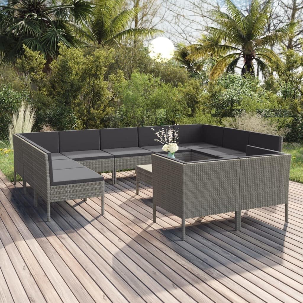Garden Lounge Set Gray PE Rattan, Standard Modular Outdoor Patio Furniture Set, Spacious Seating for 12, Weather-Resistant Poly Rattan, Easy Maintenance