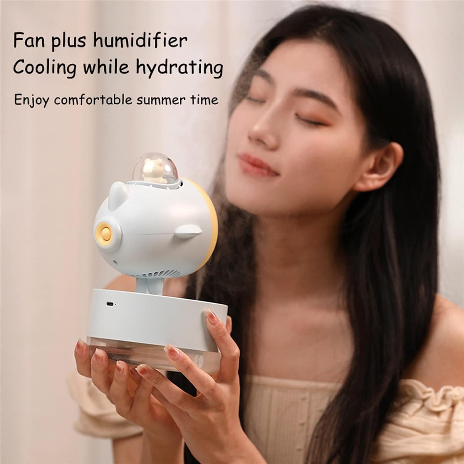 Humidifier Mini Portable Water Cooled Spray Fan USB Rechargeable 3600 mAh Battery Wireless Air Conditioner Electric Cold Mist Humidifier Fan Ultrasonic Humidifier(Blue)