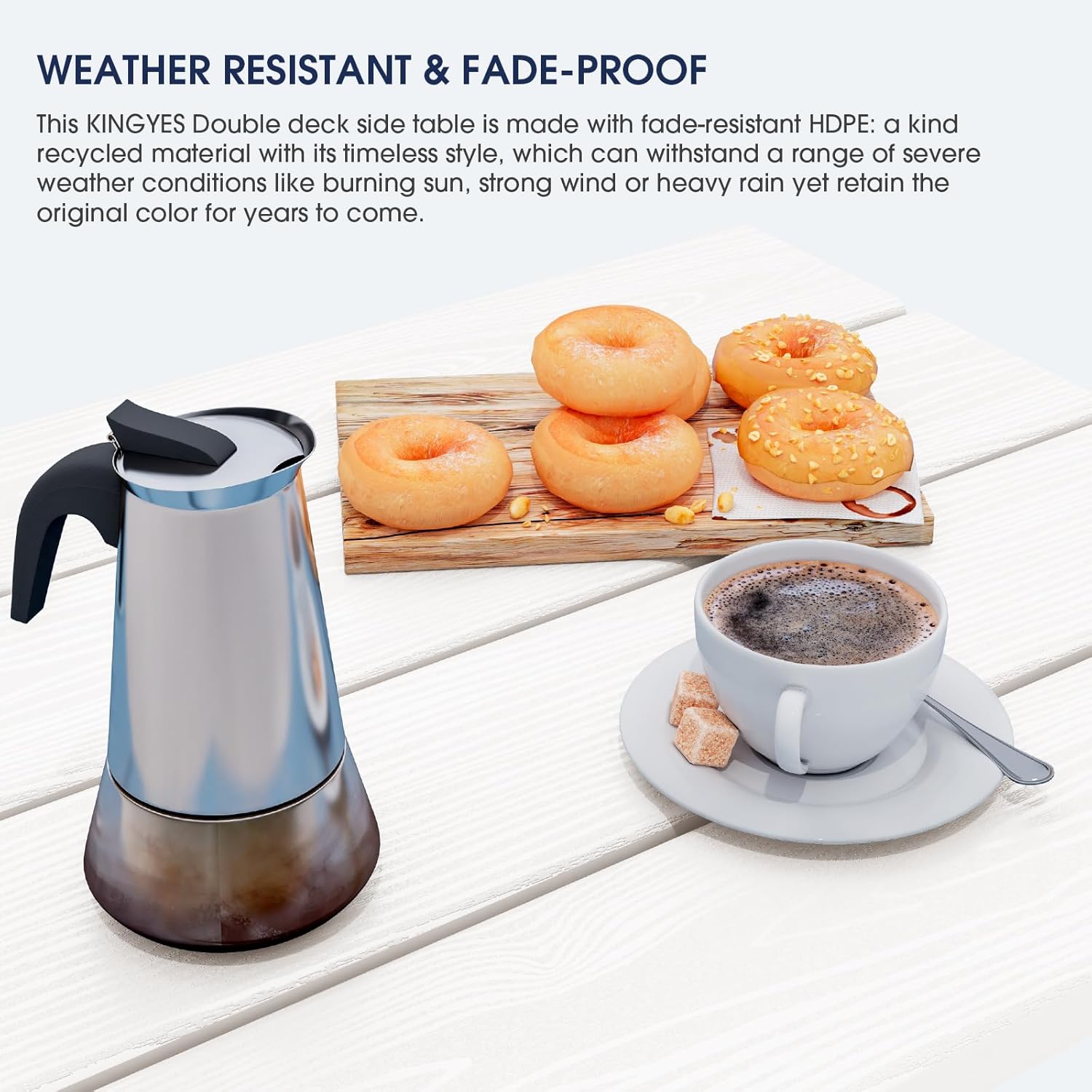 KINGYES Outdoor Side Table Set of 2, Double Layer Adirondack End Table- White