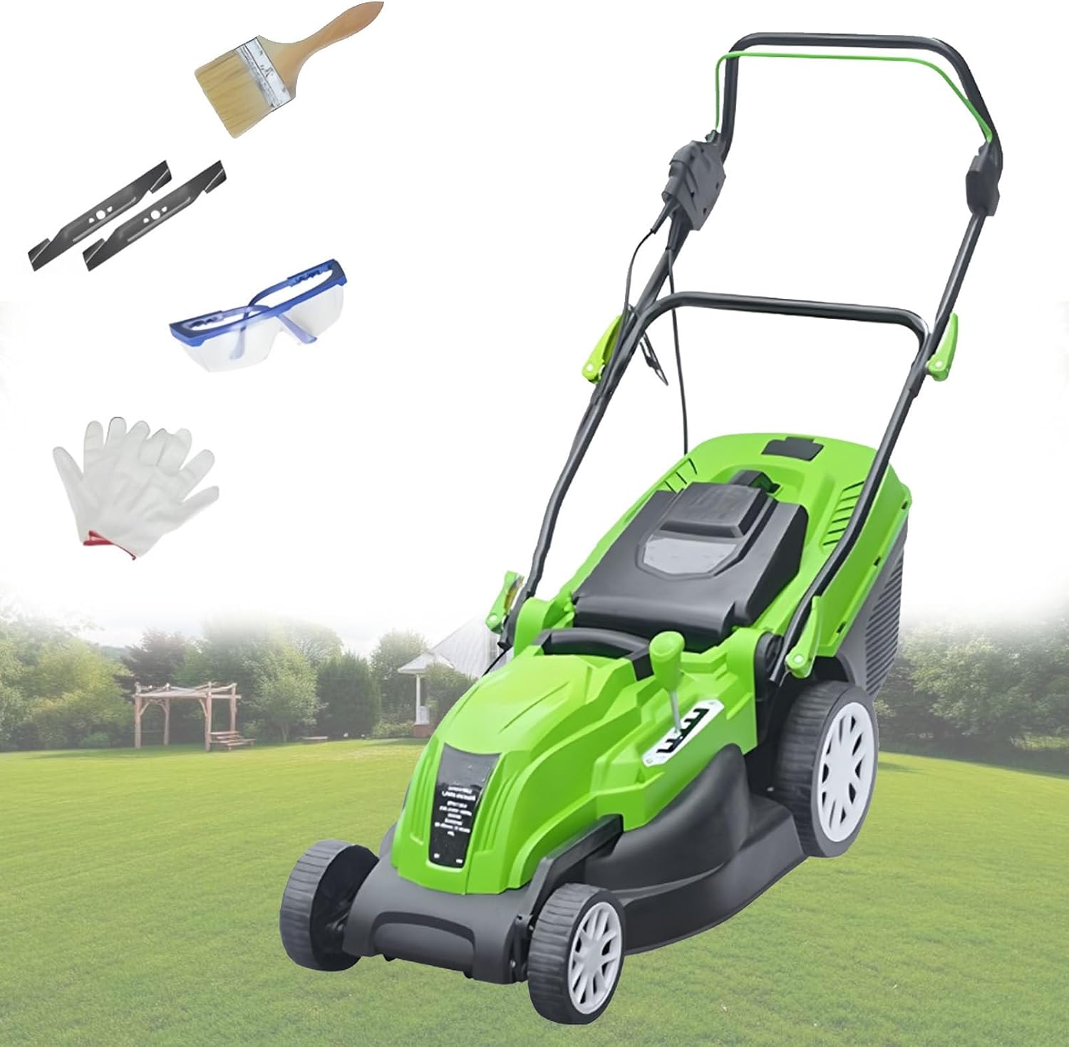 Electric Lawn Mower Corded, Lawn Dethatcher Push Mower with Collection Box, 5-Position Depth Adjustment, Increases Lawn Health 2700W/42CM-Cord55M