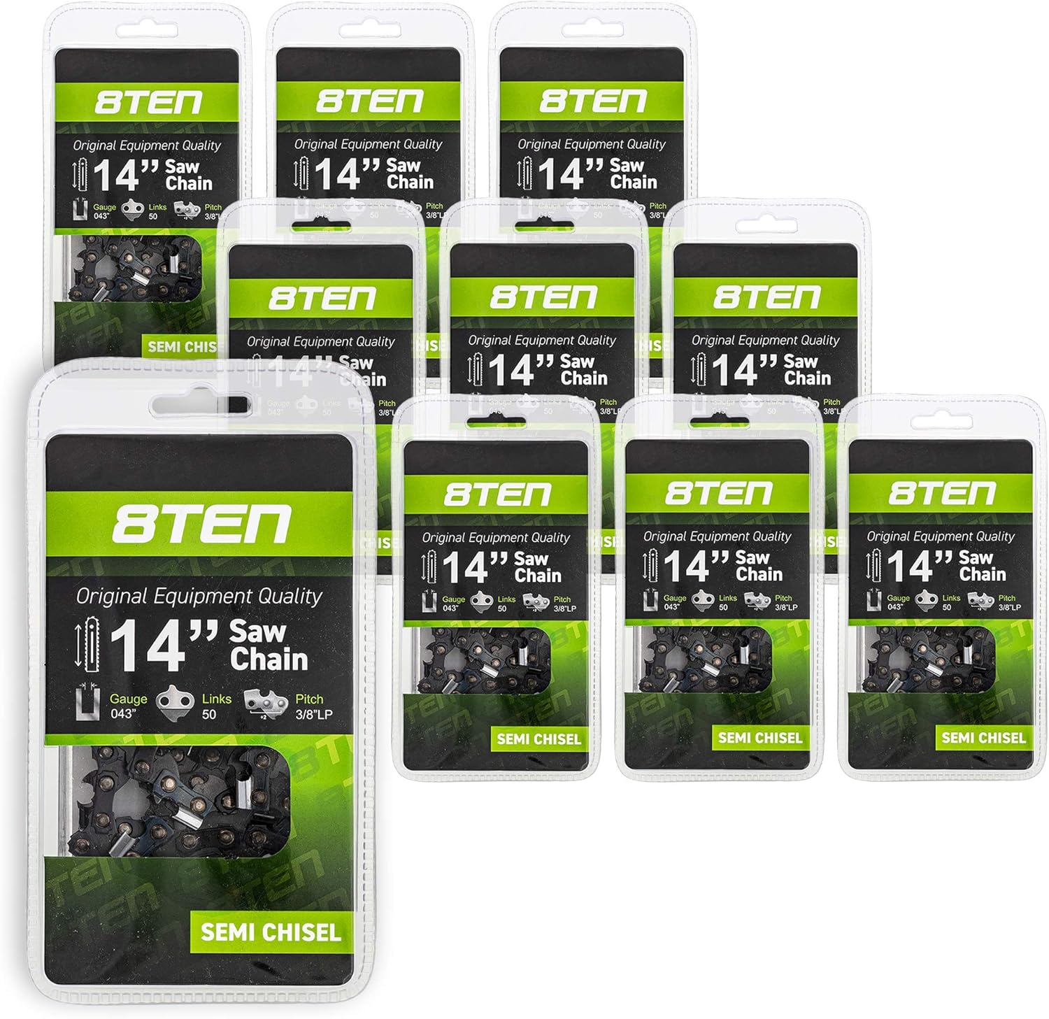 8TEN Chainsaw Chain for Husqvarna Stihl 021 023 025 017 018 009 011 010 020 61PMM3 50 14 inch .043 3/8 50DL 10 Pack
