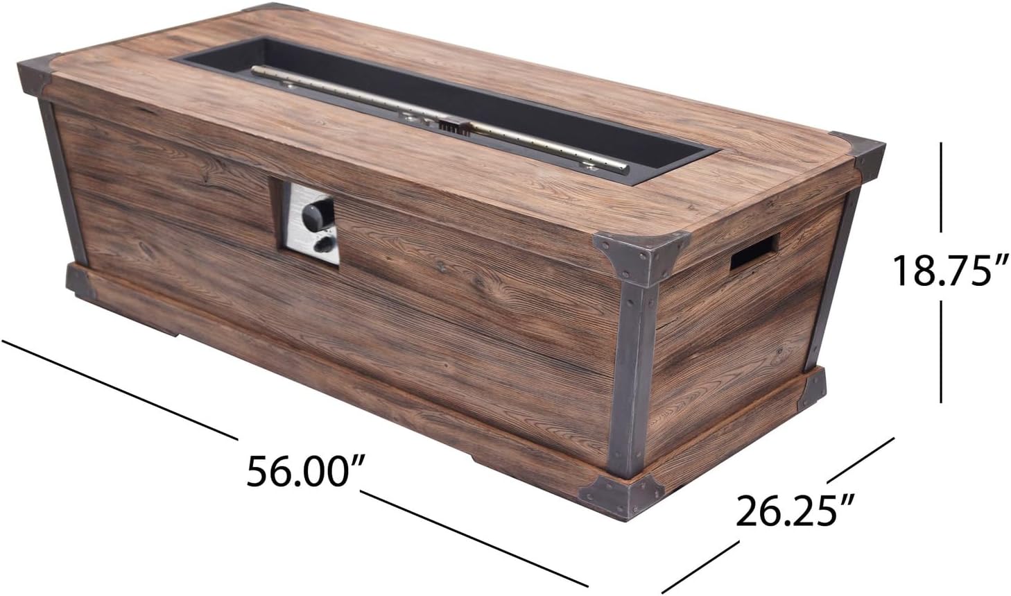 Penau Outdoor Patio Concrete Fire Table - Rectangle Gas Burning 56-Inch Fire Pit, 50,000 BTU, Wood Pattern - Brown (Tank Cover Not Included)