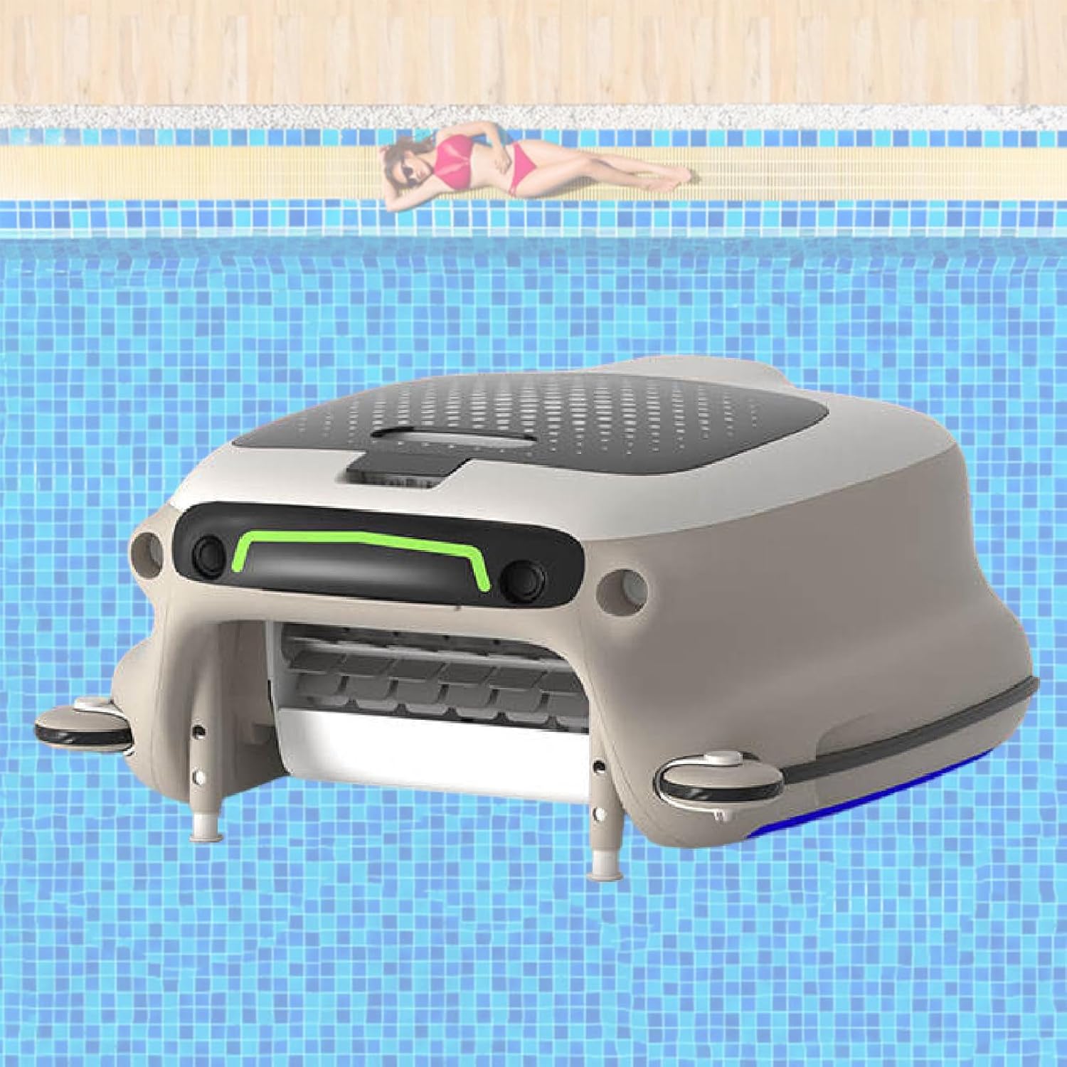 Robot Pool Skimmer Cleaner Skimmer - 24/7 Cleaning, 7800mAh Ultra-Long Runtime, Cordless Robotic Automatic Pool Skimmer Cleaner with Auto Obstacle Avoidance