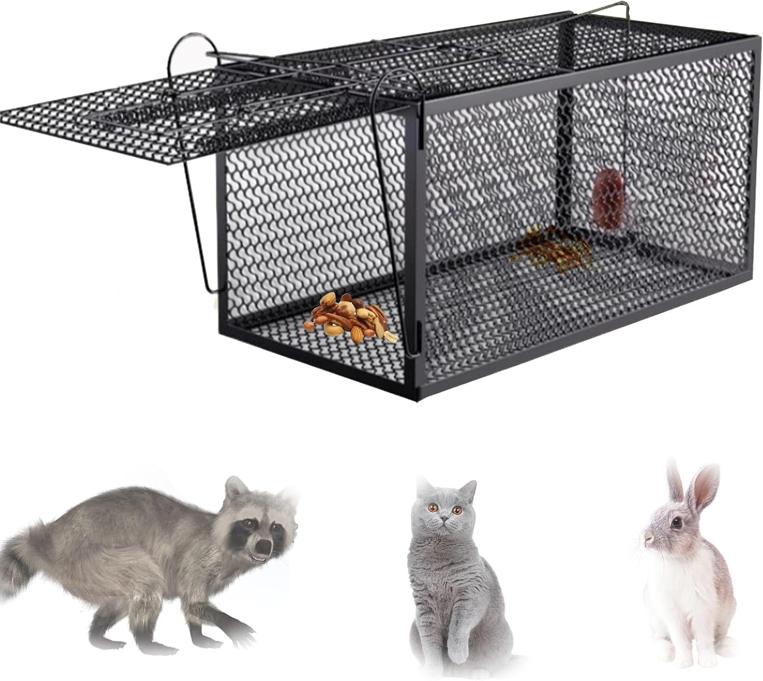 Large Cat Trap for Stray Cats 1-10kg, 20.5 Inch Humane Live Animal Cage Feral Cat Trap for Raccoons, Rabbits, Gophers