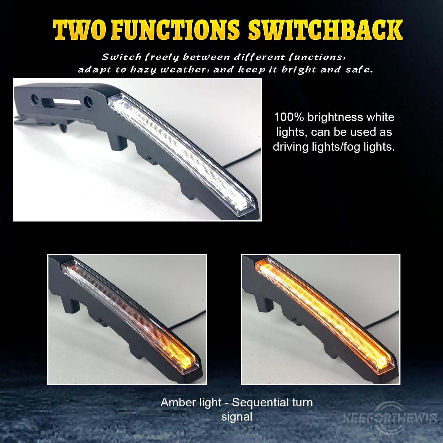 LED Hood Handle Lights fit for Ford Bronco 2021 2022 2023 2024 2025 Accessories Daytime Running Light Fog Light with White LED DRL - Amber Sequential Turn Signal