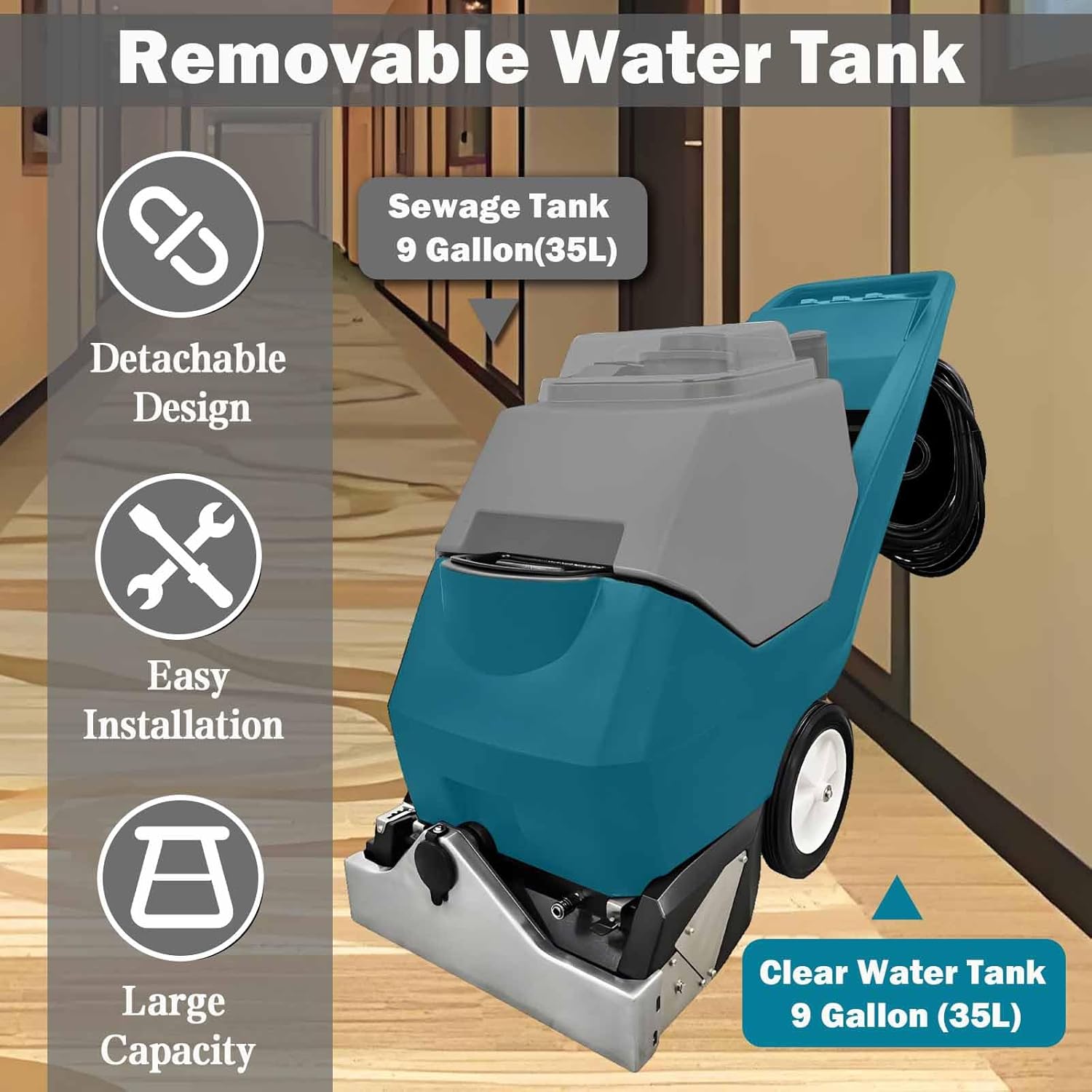 TECHTONGDA Electric Floor Scrubber Dryer Machine 3 in 1 Carpet Extractor Wet Dry Vacuum Cleaner Commercial Carpet Cleaning Machine for Sofa Curtain Floor 70L Tank 110V