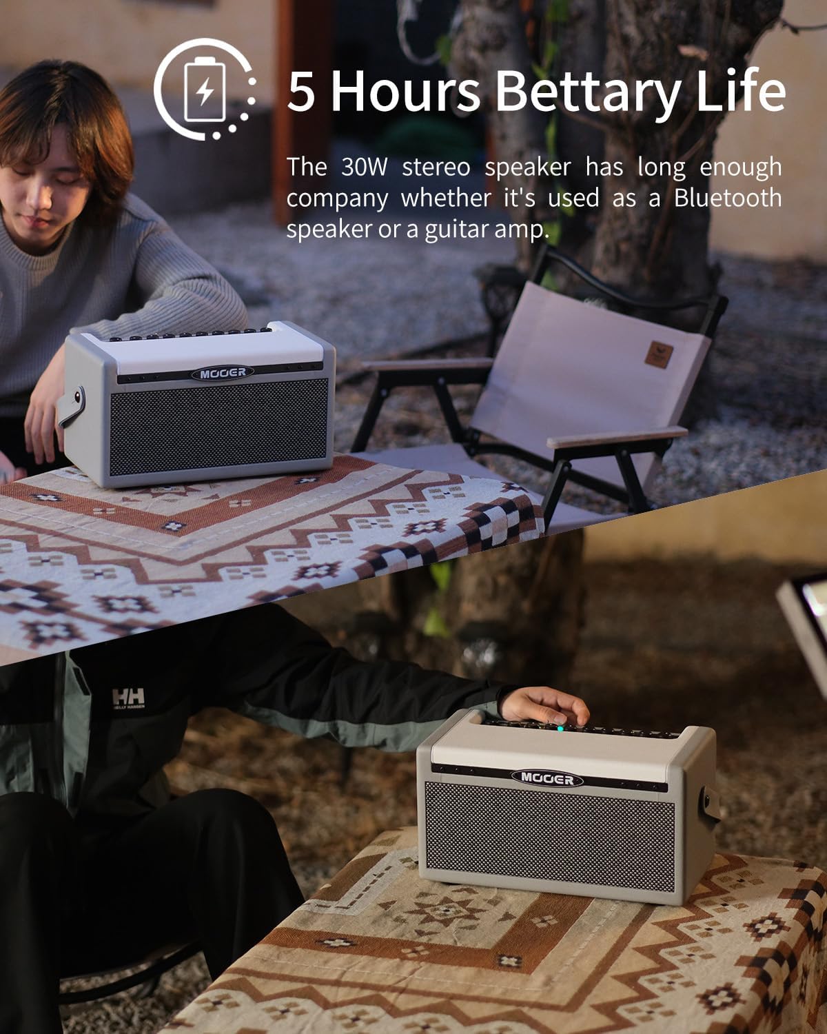 MOOER SD30i Practice Guitar Amp Portable Smart Amplifier, Bluetooth 30W Stereo Sound, 5Hrs Bettary Life, with 101 Effects, 80s Looper and 40 Drummer for Electric Guitar