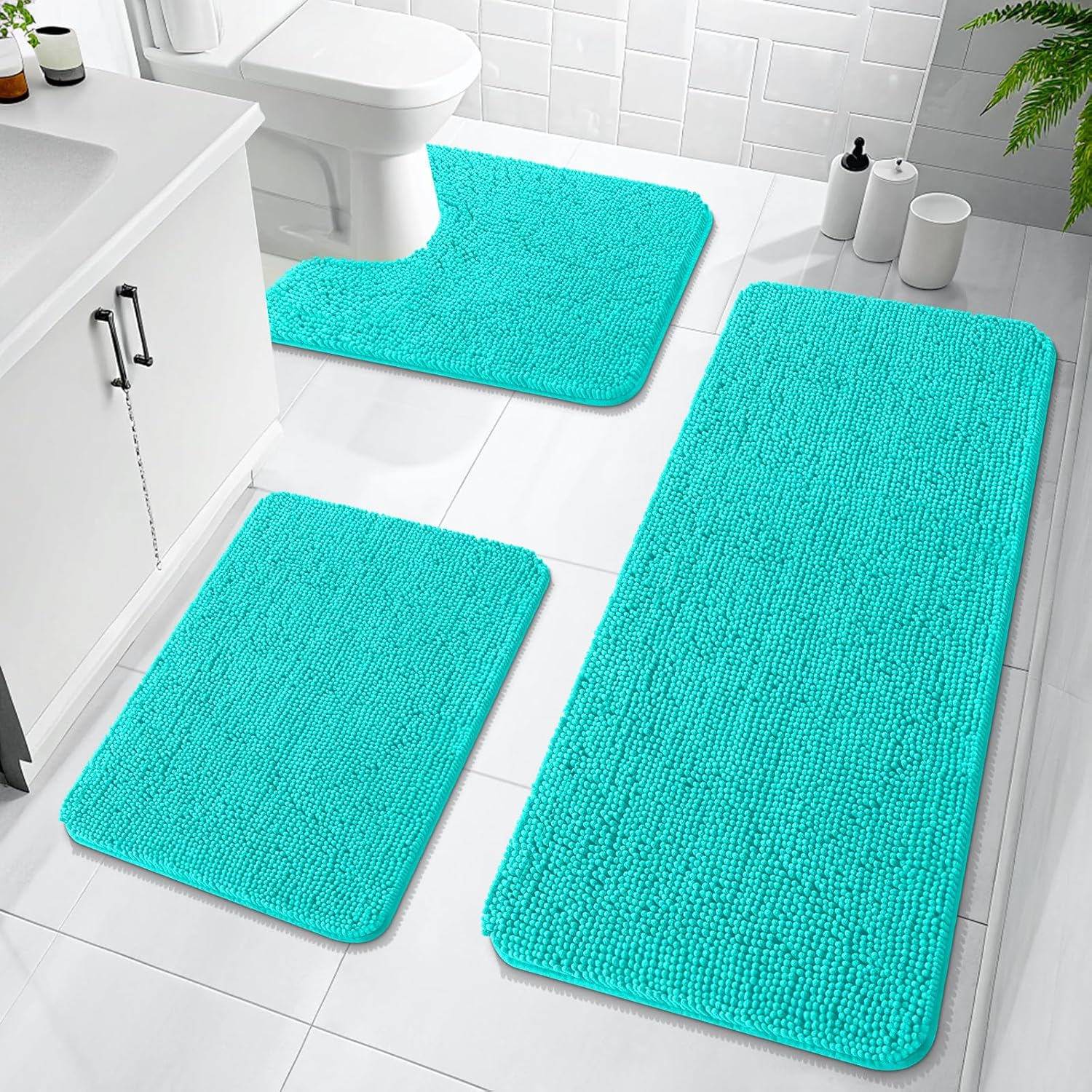 OLANLY Bathroom Rugs Sets 3 Piece, Soft Absorbent Chenille Bath Mats and U-Shaped Contour Toilet Rug, Quick Dry, Home Decor Accessories, Bath Mat Set for Bathroom (47