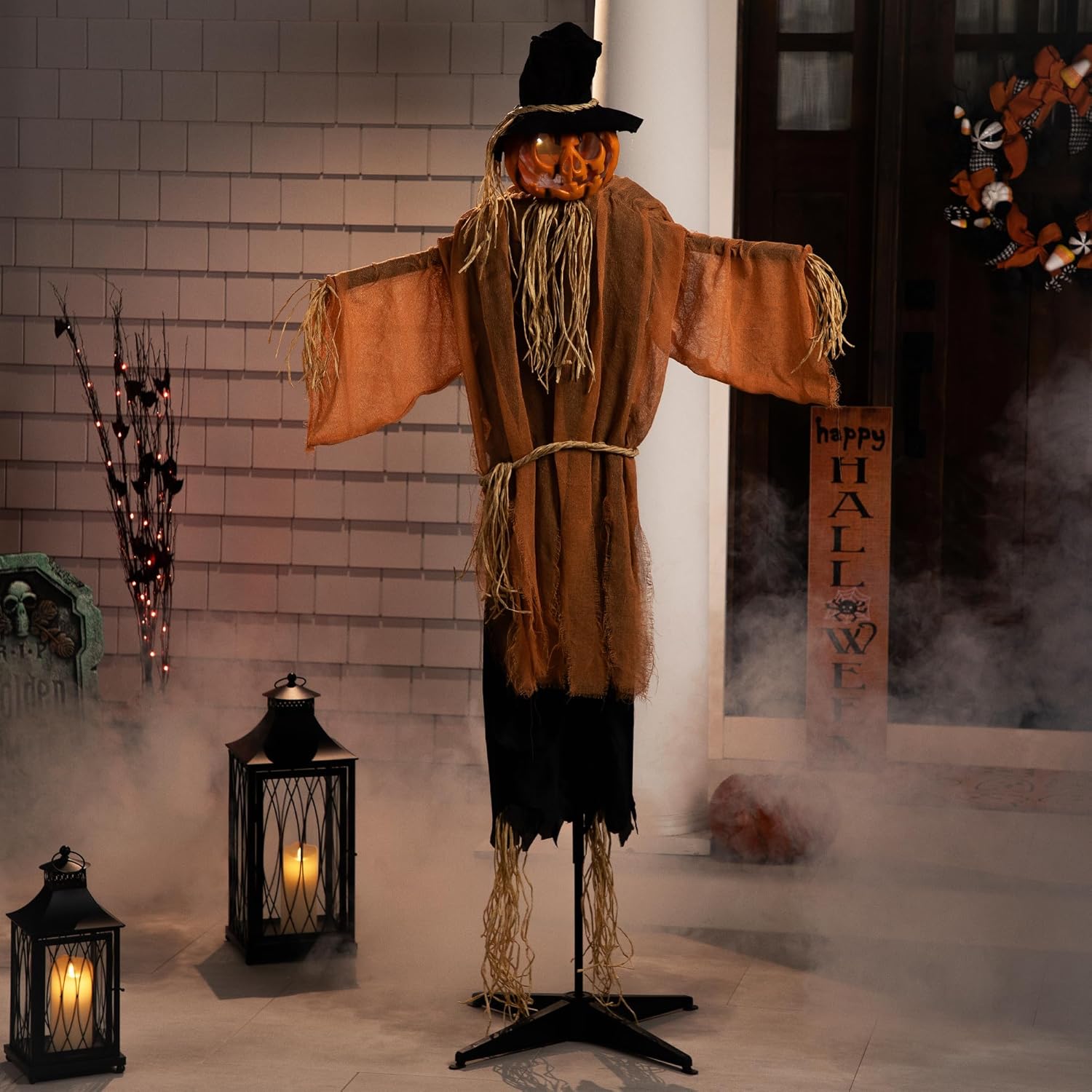 Lighted and Animated Jack-O'-Lantern Scarecrow Halloween Decoration - 6'