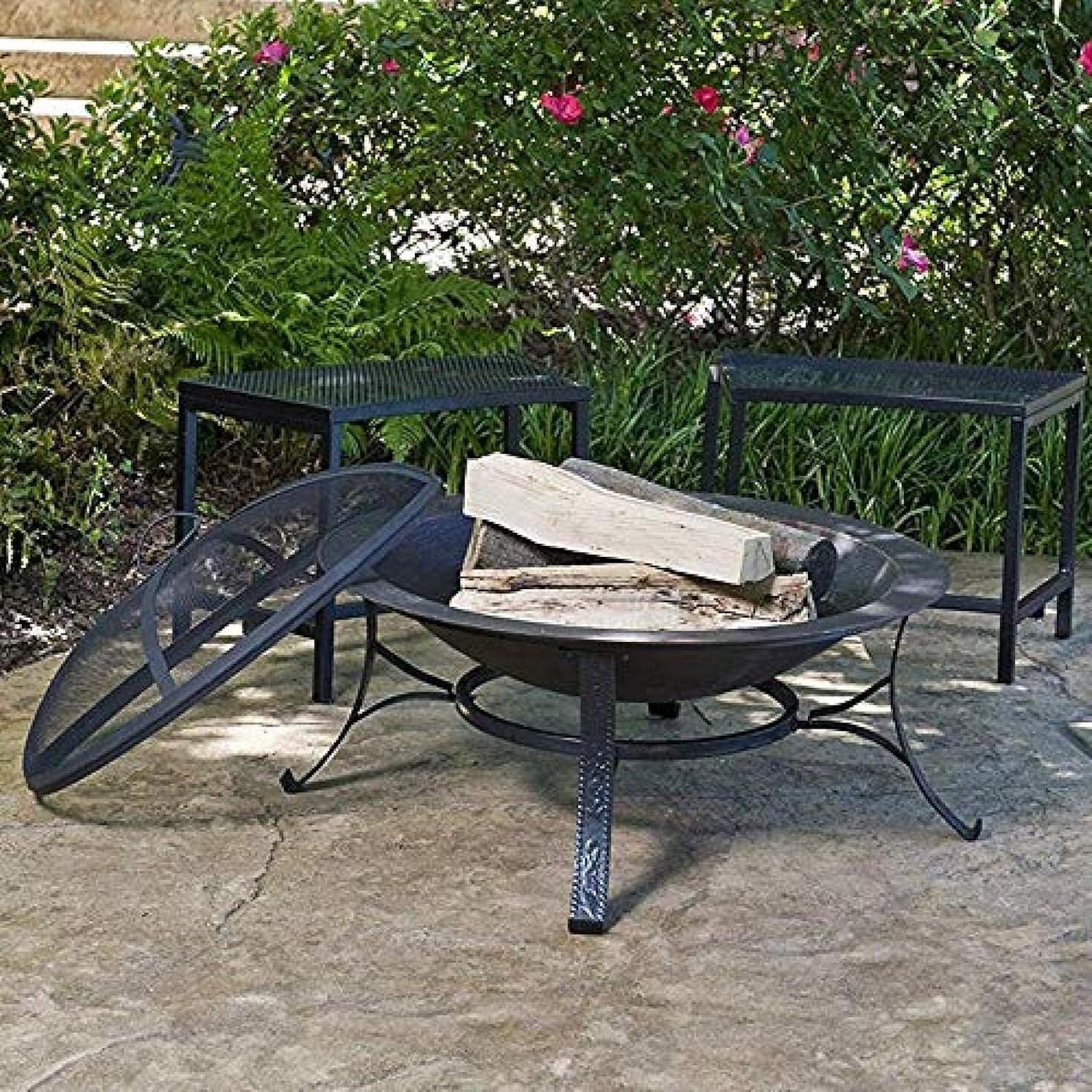Fire Pit BBQ Grill Fire Bowl Wood Burner Camping Bonfire Garden Patio Outdoor Pit Patio Brazier with Mesh
