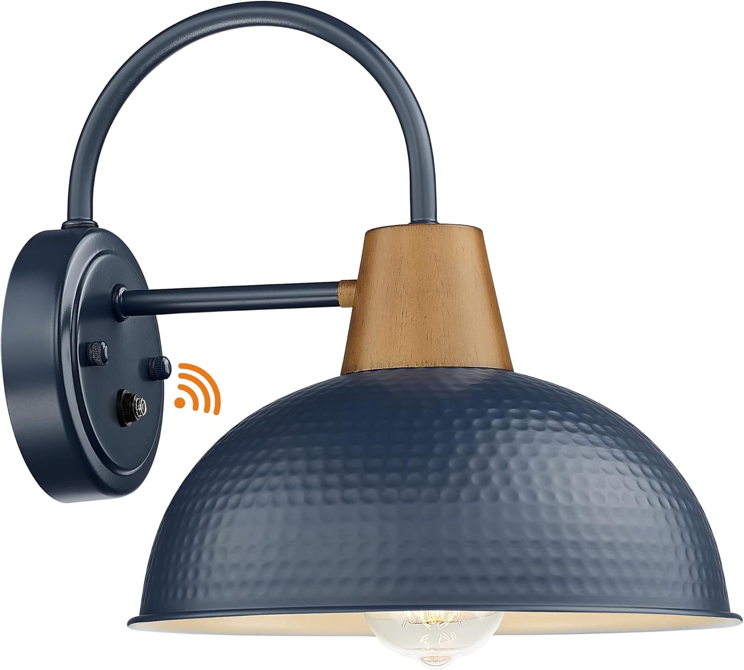 Dusk to Dawn Barn Lights, HWH Modern Exterior Wall Sconce Light, Outdoor Barn Wall Sconce Porch Light Fixture, Hammered Metal Shade, Dark Blue Finish, 5HZG70B-PC SF