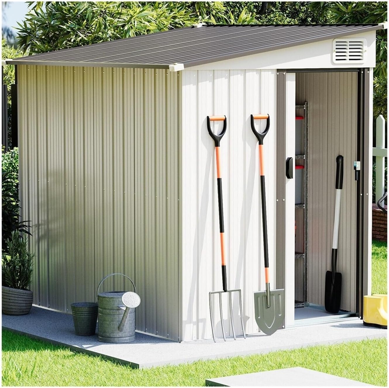 Outdoor Storage Shed Storage Shed 7x5ft Metal Outdoor Garden Tool Shed with A Sliding Lockable Door Garden Tool House (A)