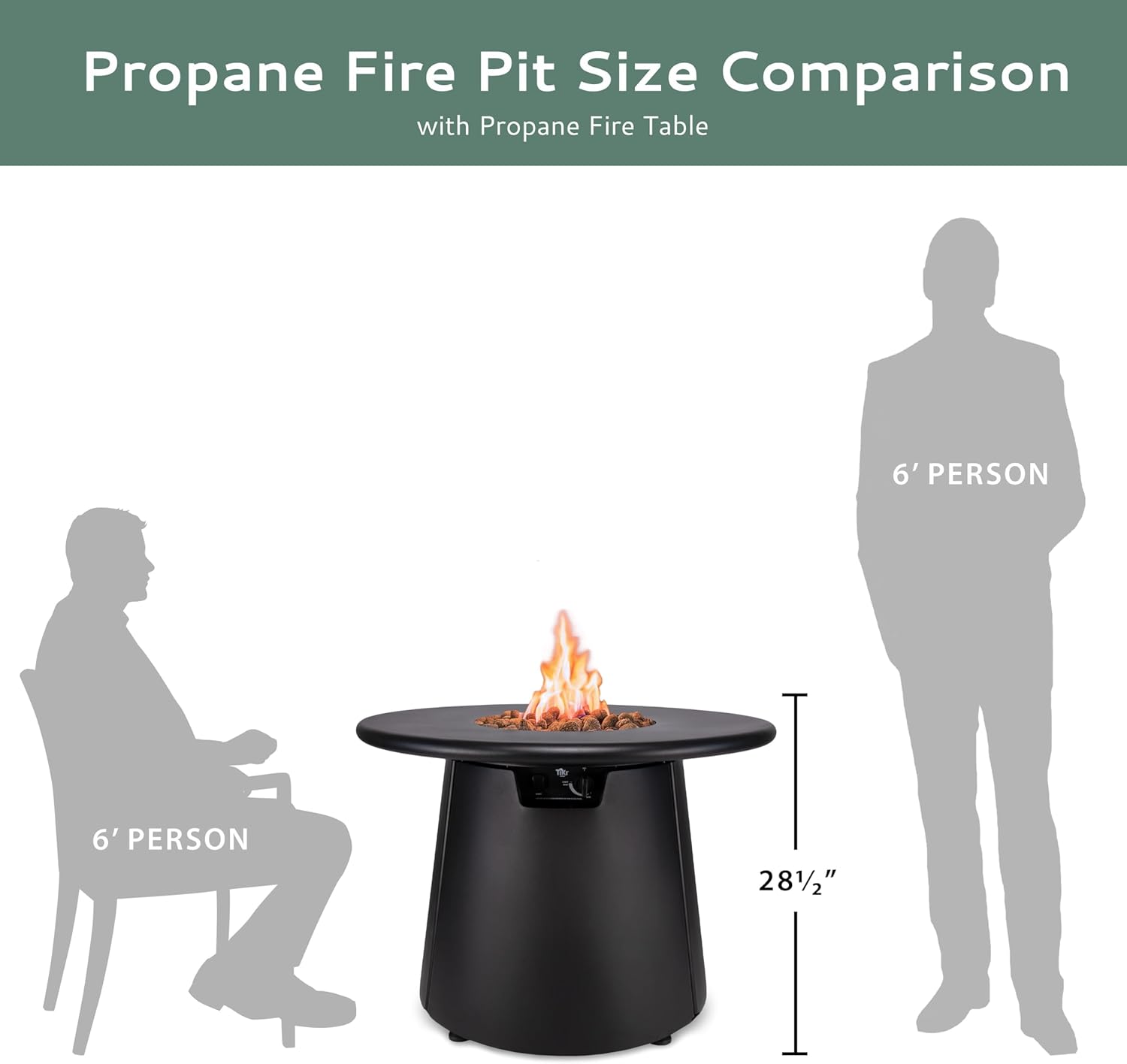 TIKI 38-Inch Customizable Propane Fire Pit Table Attachment – Modern Black Accessory for Outdoor Gas Fire Pit, Patio, and Backyard Spaces