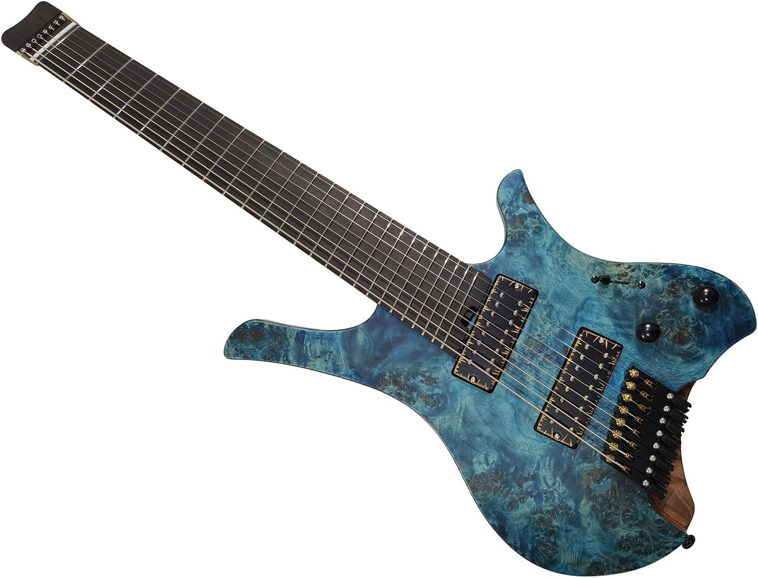 VENEKA Headless Electric Guitar Handmade Headless Electric Guitar Slightly Worn Oblique Aged 8 Strings Fan-Shaped Frets