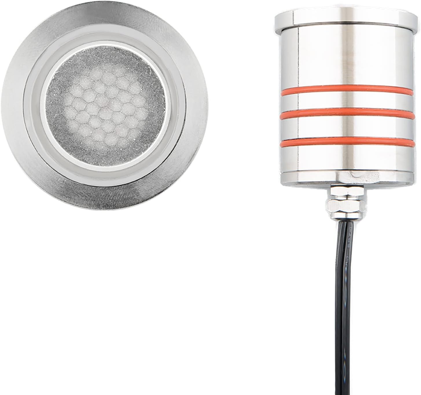 WAC Landscape Lighting, LED 2in 12V Round Beveled Top Inground Indicator Light with Honeycomb Louver for Glare Control 3000K in Stainless Steel