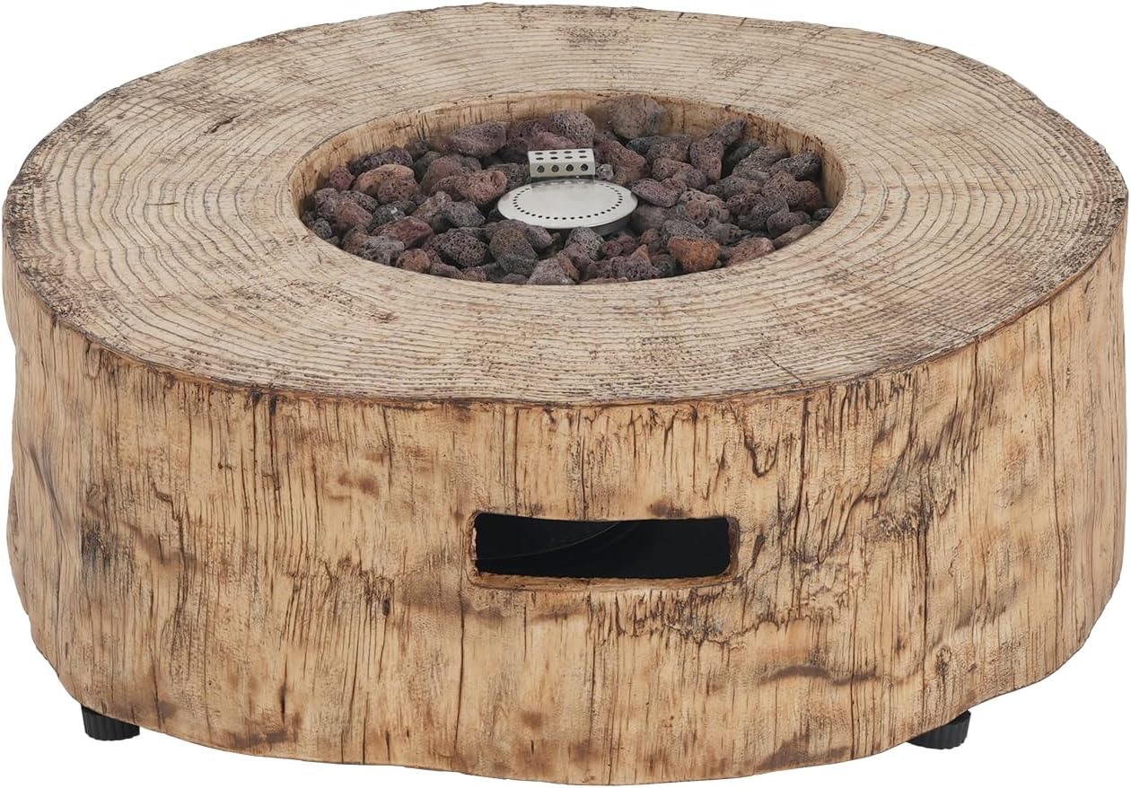 Patio Propane Fire Pit, 30,000BTU, Wood Pattern Brown Magnesium Oxide Efficient and Warm Outdoor Lawn Cozy Gatherings