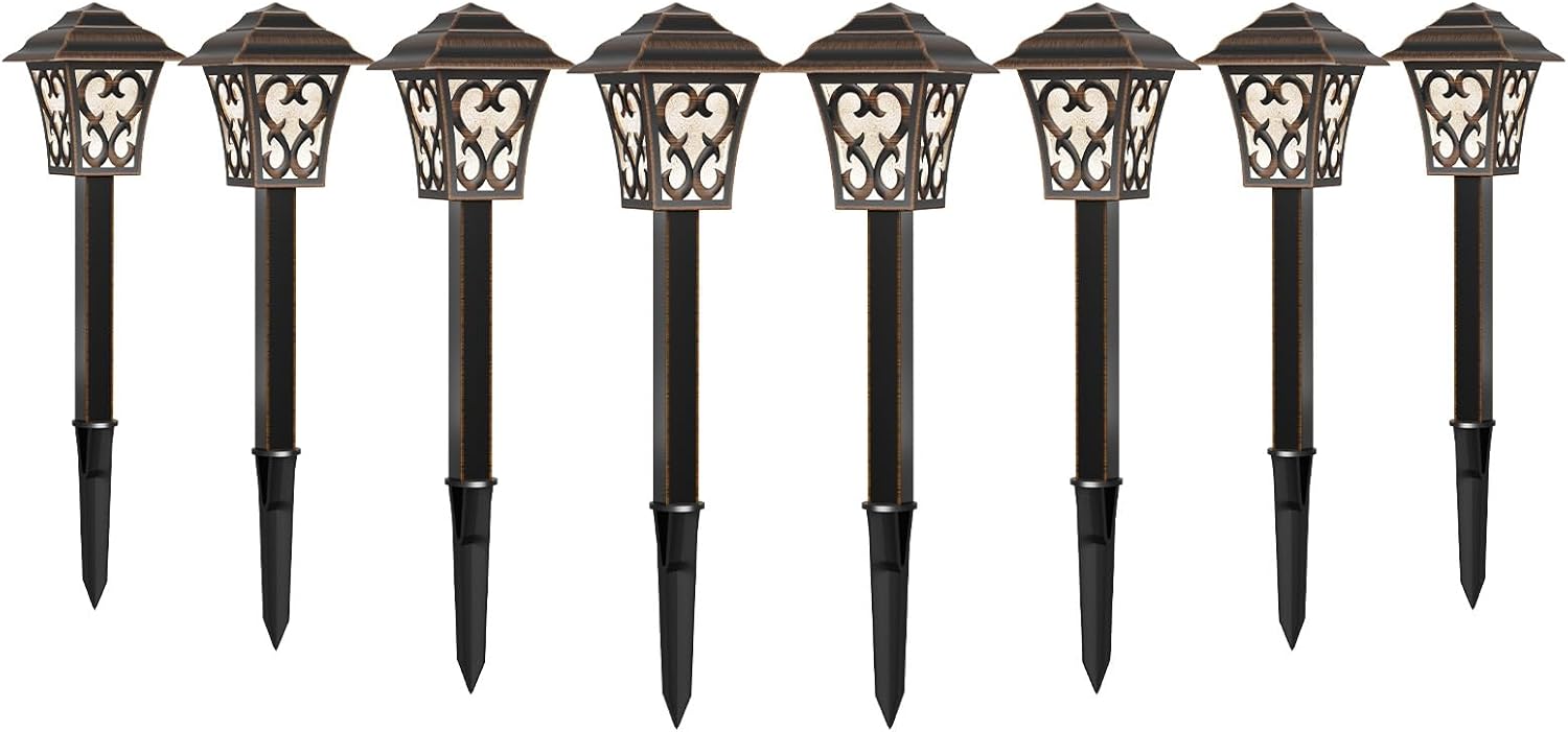 Low Voltage Pathway Lights 0.8W LED 8PK Path Lights 12V Outdoor Metal Landscape Lighting Kits 12 Lumen Warm White Hardwired Walkway Light with Connectors and Stakes for Patio, Lawn, Garden