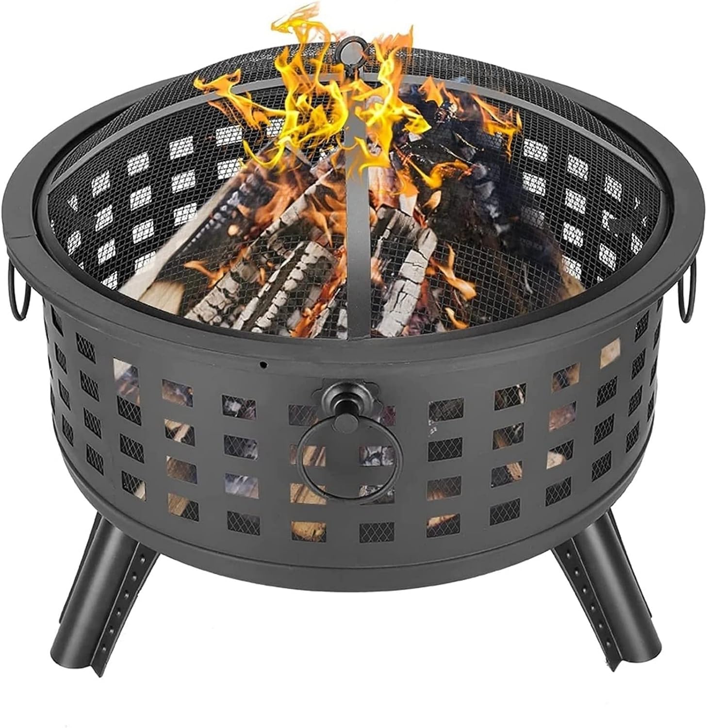 Garden Fire Brazier Portable Courtyard Metal Fire Pit Round Lattice Fire Bowl Black