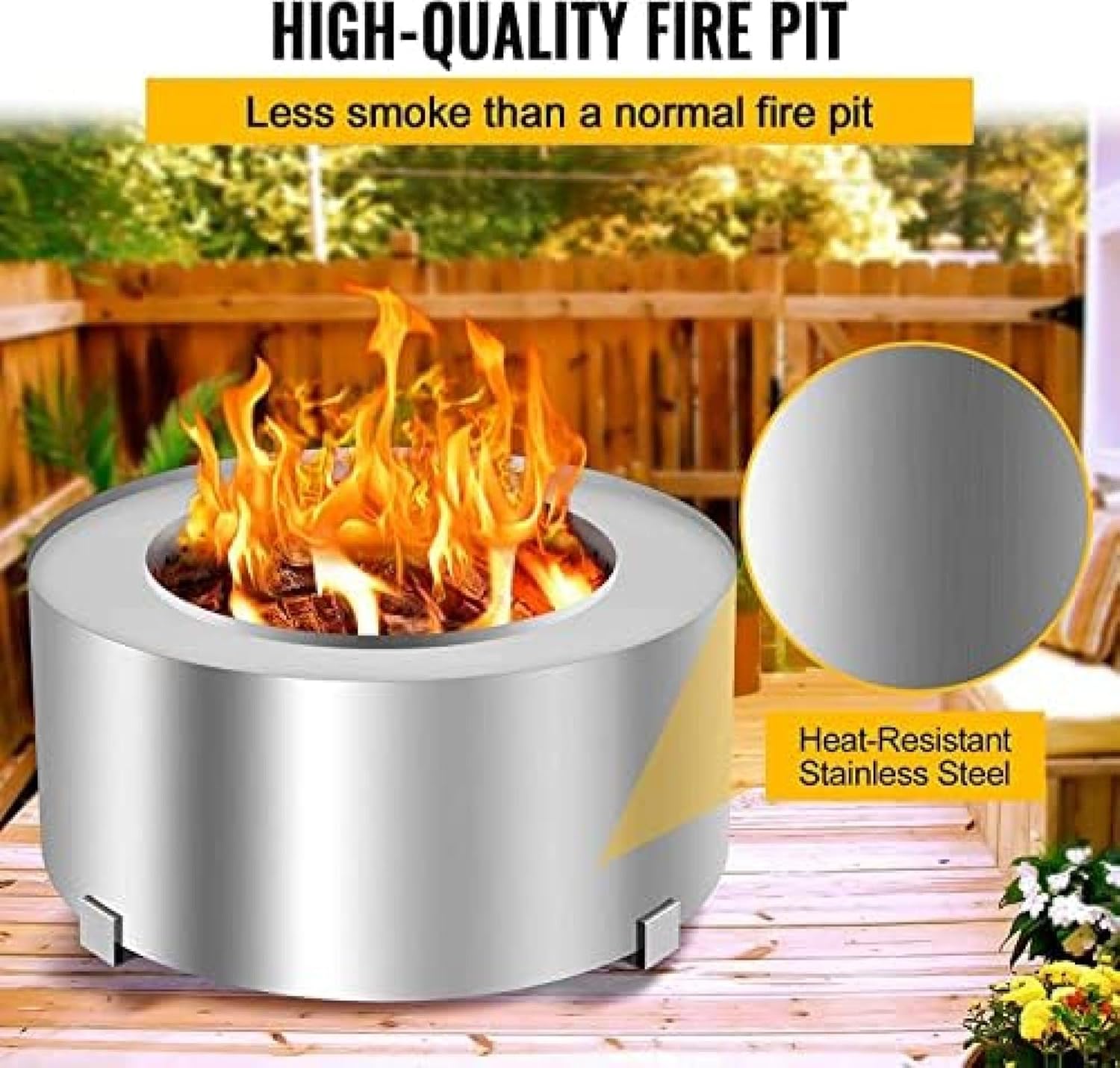 Smokeless Fire Pit, Stainless Steel Stove Bonfire, Large Diameter Wood Burning Fire Pits, Outdoor Stove Bonfire Fire Pit, Portable Smokeless Fire Bowl for Picnic Camping Backyard,28.5 Inch