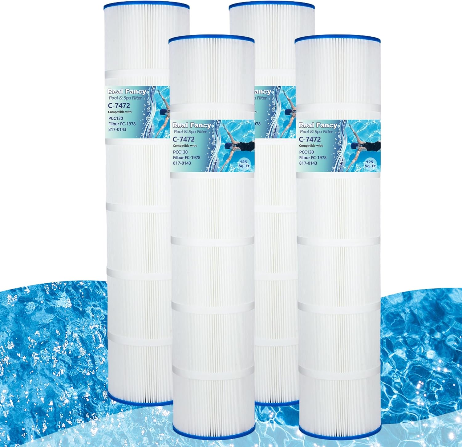PCC130 Pool Filter Cartridges Replaces Pentair CCP520, Unicel C-7472, Filbur FC-1978, FC-6475, Clean and Clear Plus 520, 817-0143, 178585, 4 X 125 Sq. Ft. L x OD: 32 1/16