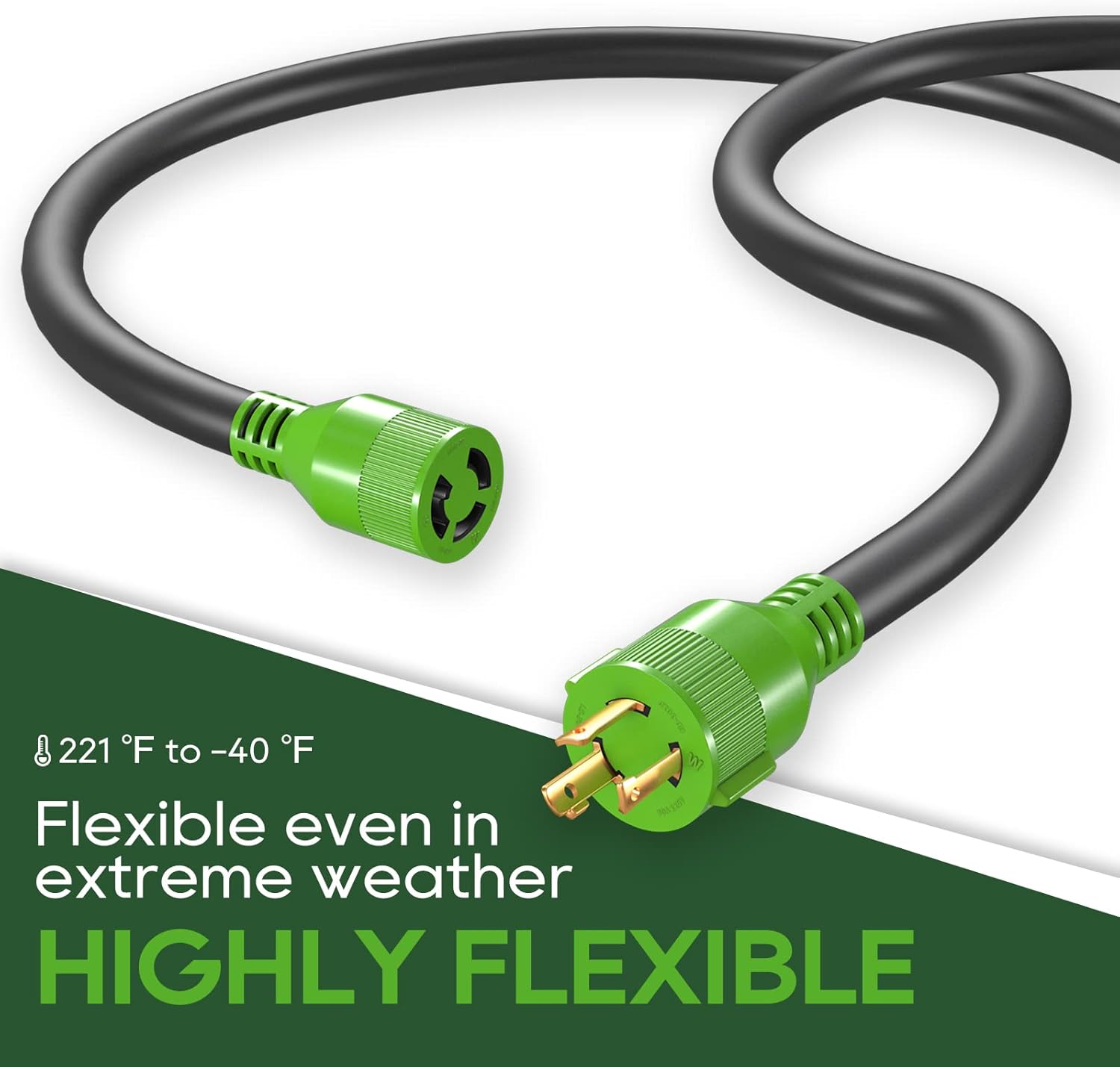 RVGUARD 3 Prong 30 Amp 75 Foot Generator Extension Cord, NEMA L5-30P/L5-30R 125V 10 Gauge SJTW Generator Power Cord with Cord Organizer, ETL Listed