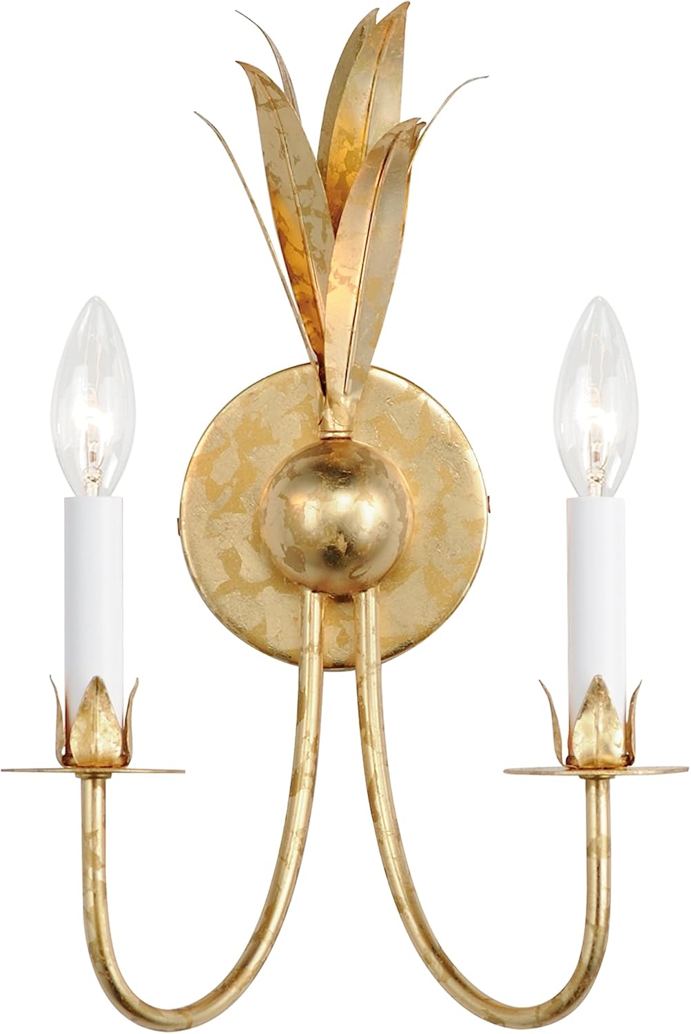 Maxim Lighting Paloma 2-Light Wall Sconce | Gold Leaf Finish | Biophilic Design with Iron Feather Plumes & Floral Bobeches | E12 Candelabra Base | Dimmable | Damp Rated | Model 2882GL