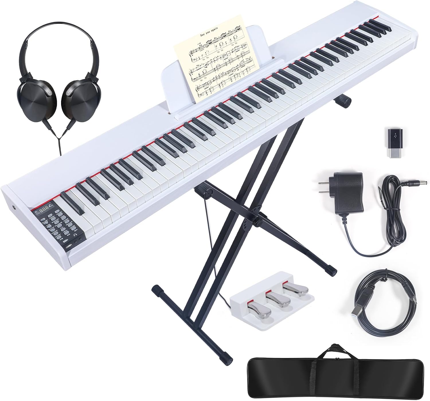 88 Key Digital Piano Keyboard,88 Key Full Size Weighted Hammer Action Electric Keyboard Piano with 200 Rhythms,200 Tones, Piano Keyboard with Stand, TriplePedal,Headphone, Carrying Bag