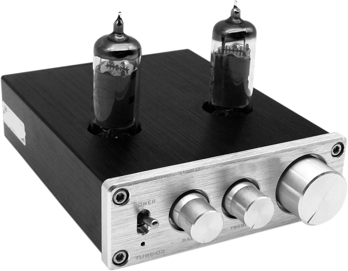 TUBE-03 Mini HiFi Audio Preamplifier 6K4 Tube Amplifier Buffer Treble Bass Adjustment Preamplifier Silver