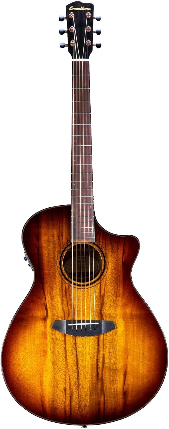Breedlove Pursuit Exotic S Concerto 6-String Myrtlewood Made Acoustic Guitar CE with Slim Neck Profile and Pinless Bridge (Right-Handed, Tiger's Eye)