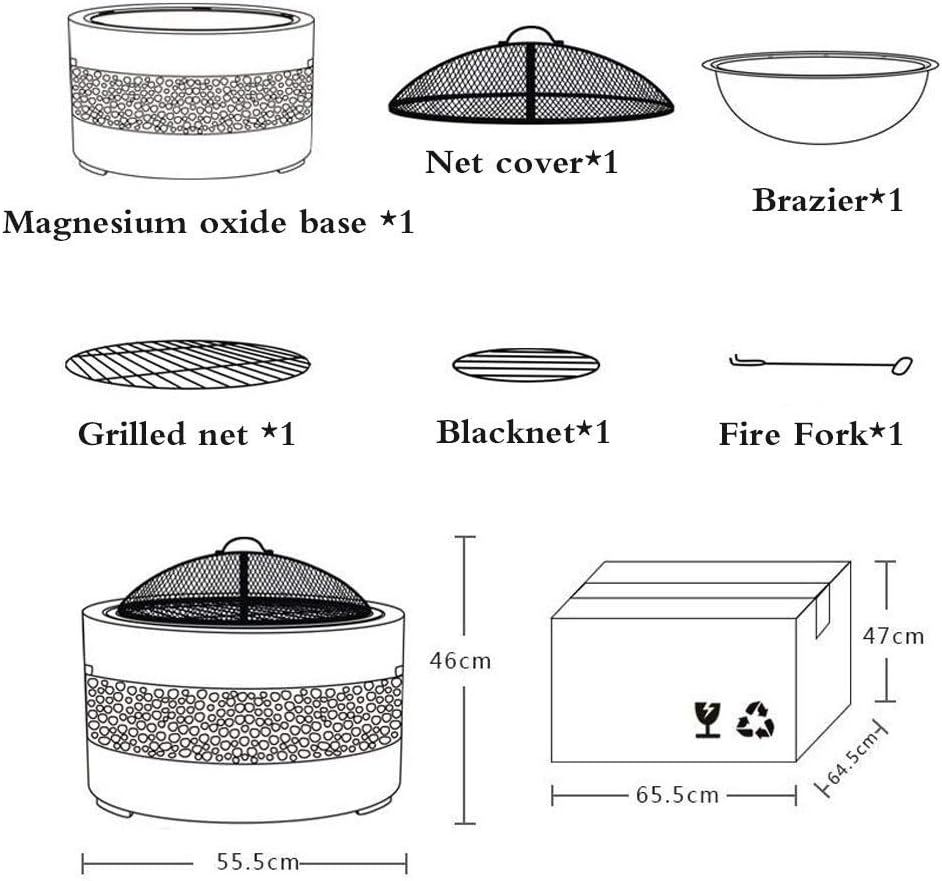 Fire Pit with BBQ Grill Shelf, Firepit Garden Patio Heater/BBQ/Ice Pit Fashionable and Artistic Magnesium Oxide Base Used for Outdoor Garden Barbecue Camping
