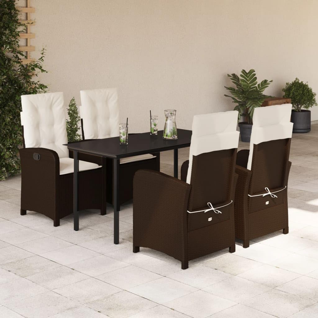 5 Piece Patio Dining Set with Cushions Brown Poly Rattan,Outdoor Dining Set with Adjustable Backrest and Comfortable Seat for Garden, Patio Furniture Sets for Patio, Lawn & Garden