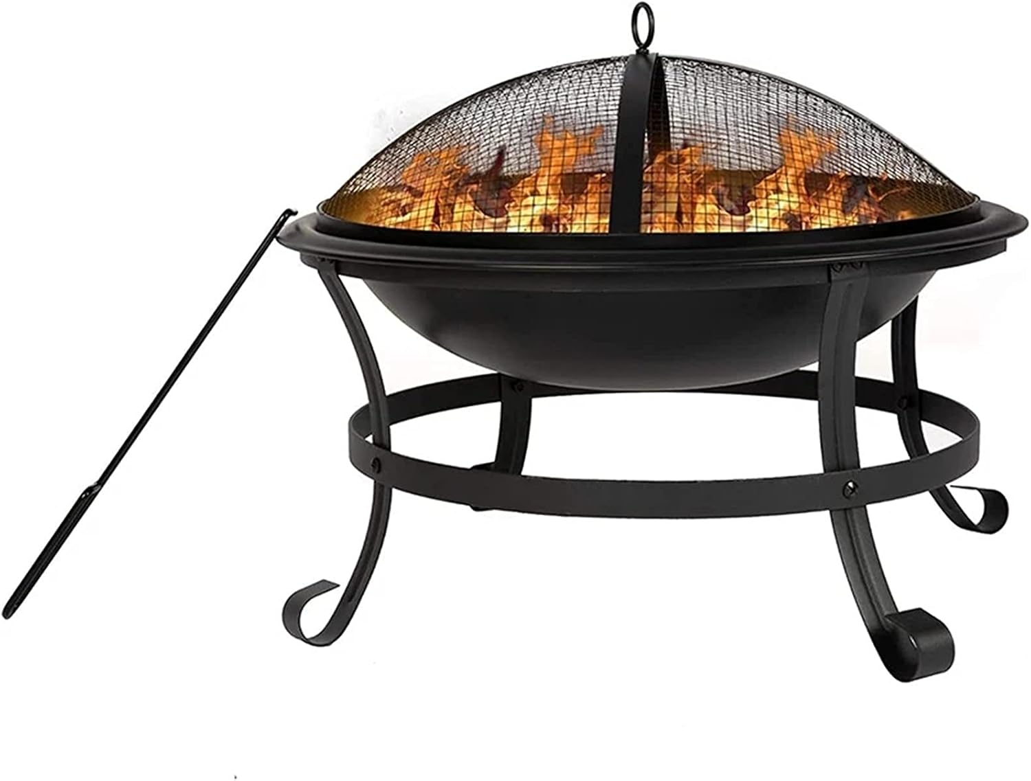 Outdoor Fire Brazier Outdoor Wood Burning BBQ Grill Firepit Bowl Mesh Cover Patio Steel Fire Pit Bonfire Easy to Use