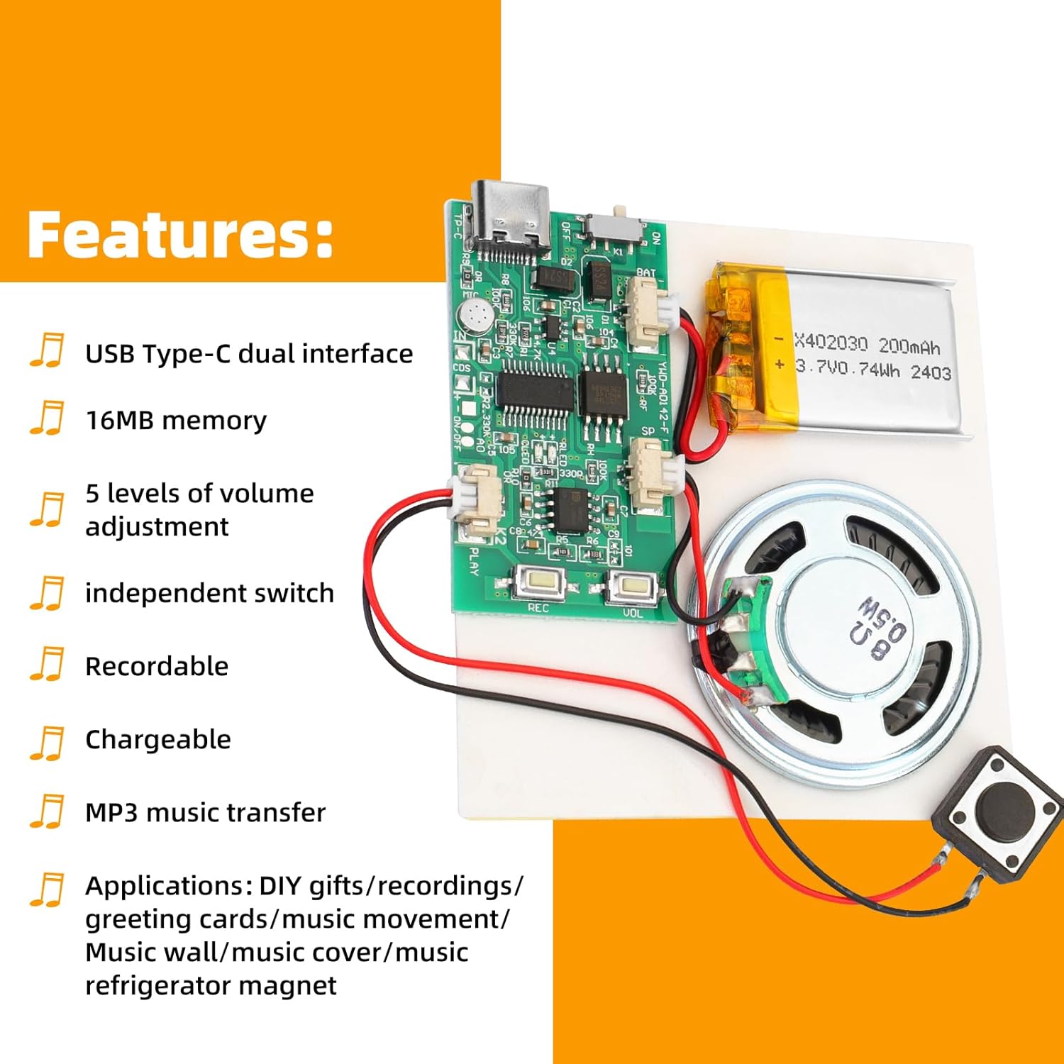 10PCS Programmable Sound Recorder Module - DIY Music Voice Recording Module Chip with Speaker, Can Recording 16 Minutes Sound Music for Personalized Greetings, Holiday Crafts Cards