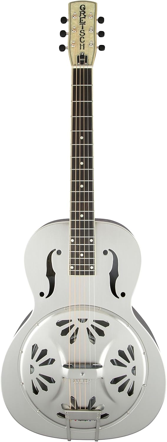Gretsch G9221 Bobtail Round-Neck Acoustic and Electric Steel Body Spider Cone Resonator Guitar (Weathered ‘Pump House Roof’)