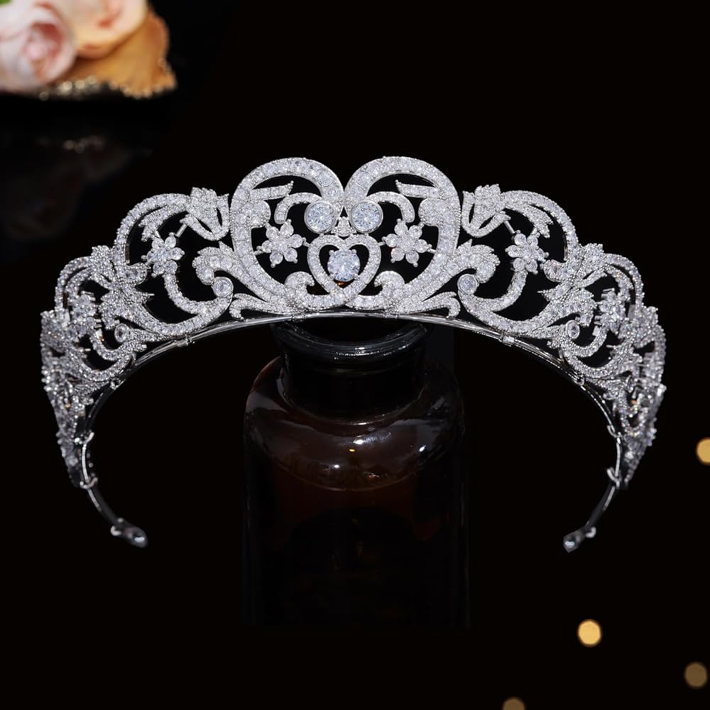 Aoligrace CZ Princess Diana Wedding Crowns for Bridal Spencer Replica Tiaras for Women Cubic Zirconia Prom Headpiece Sweet 16 Hair Accessories